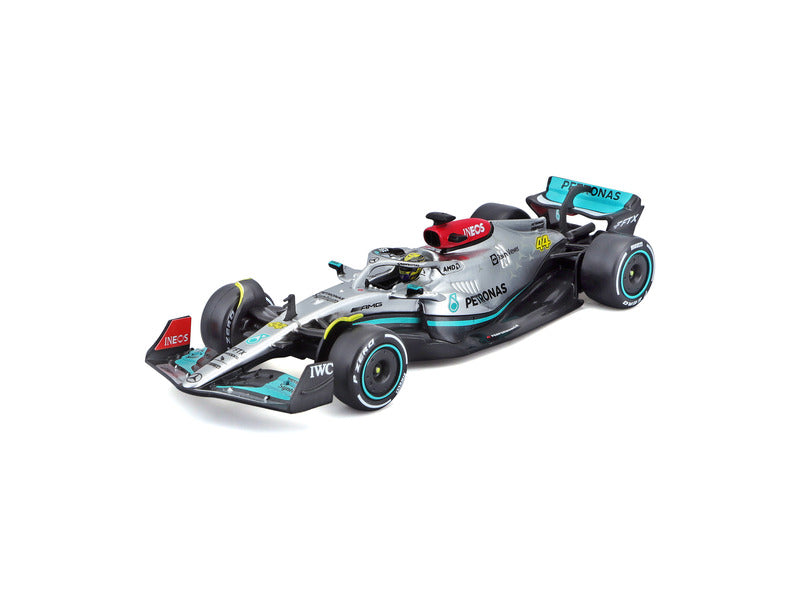 Mercedes F1 Model car, Bburago, F1 W13 E Perfromance, Lewis Hamilton #44, silver, 1:43 scale, acryl box, 2022