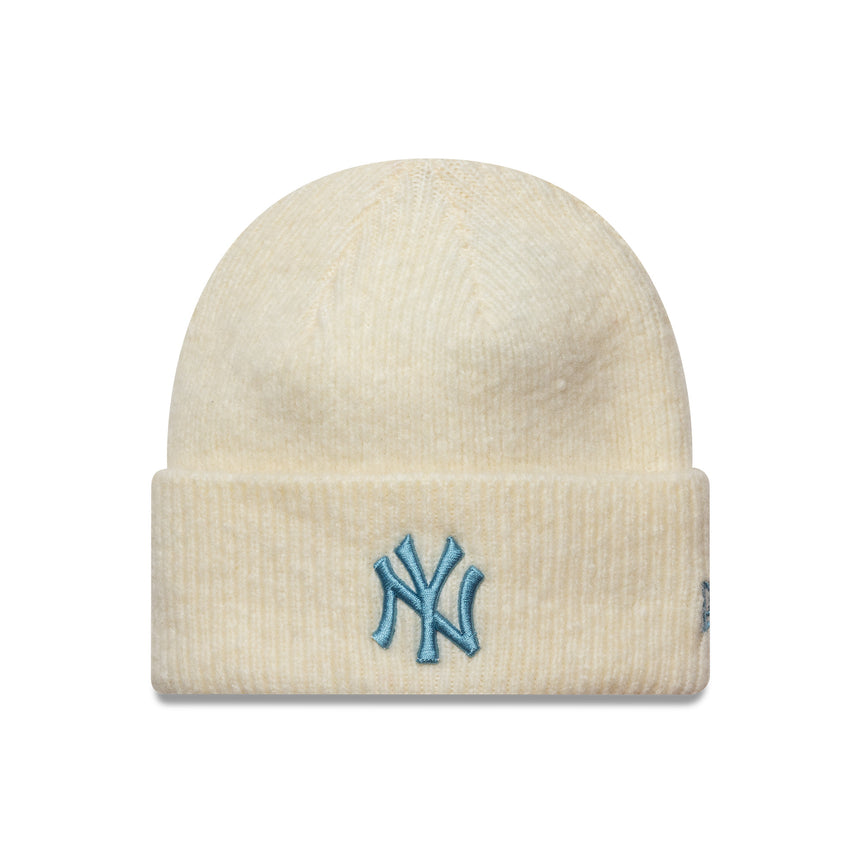 New York Yankees beanie, women's wide cuff, New Era, beige