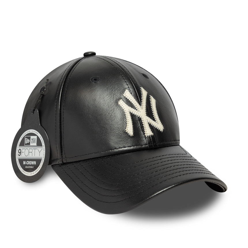 New York Yankees cap, leather, New Era, 9FORTY, mc, black
