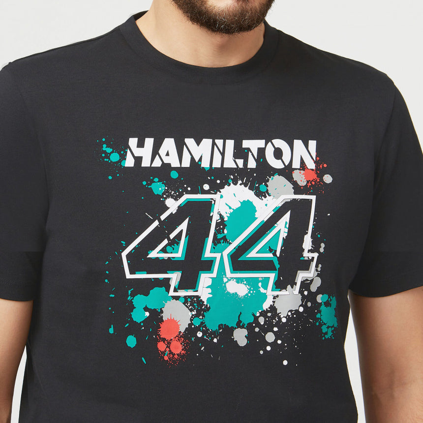 Mercedes Lewis Hamilton T-Shirt, LEWIS #44, Black, 2022 - FansBRANDS®
