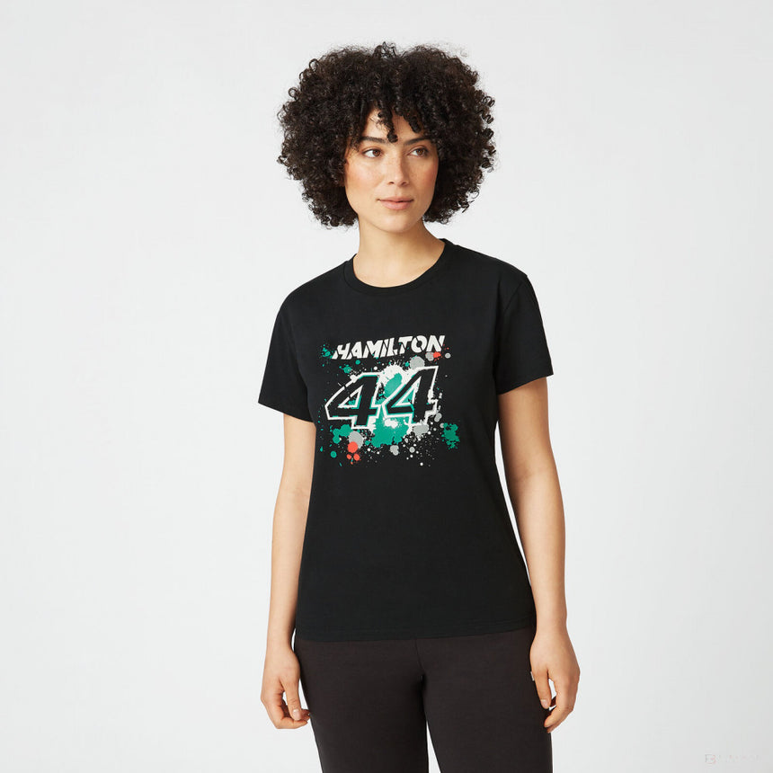 Mercedes Lewis Hamilton Womens T-Shirt, LEWIS #44, Black, 2022 - FansBRANDS®