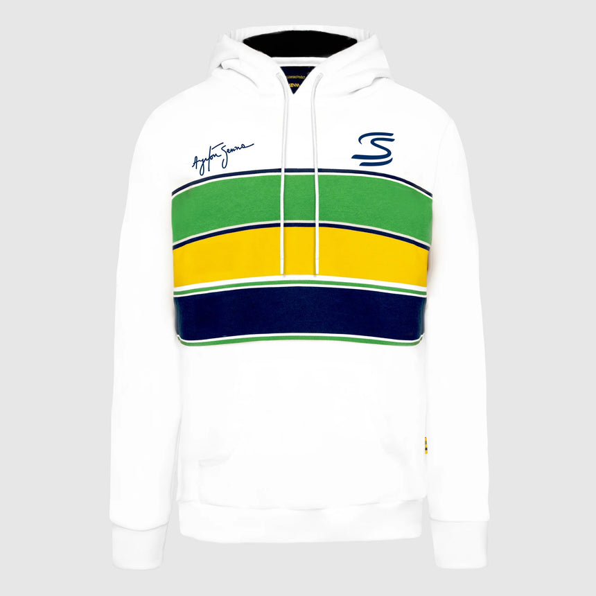 Ayrton Senna hoodie, stripe, white, 2025