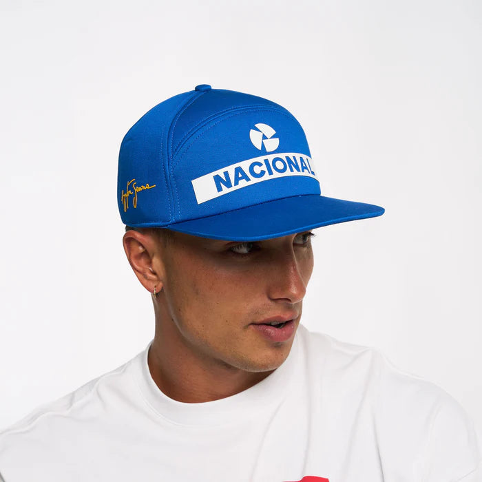 Ayrton Senna cap, Nacional, original 1984, with fabric hard case, blue, 2025