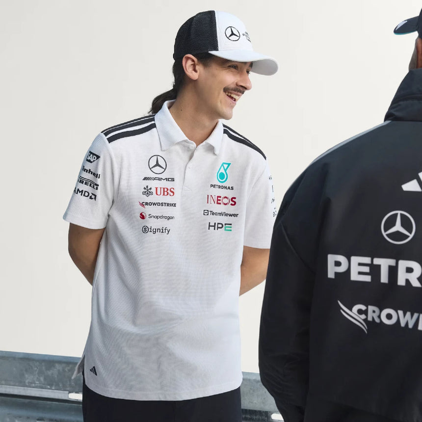 Mercedes polo, team, engineers, adidas, white, 2026