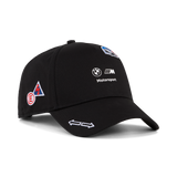 Black BMW baseball cap with patch details.