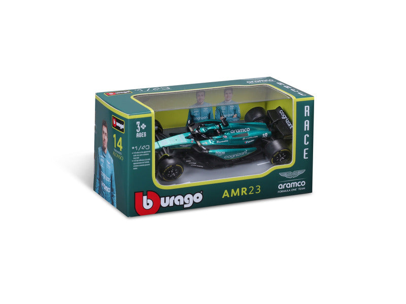 Aston Martin model car, AMR23, bburago, 1:43, Fernando Alonso #14, 2023