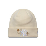 New York Yankees beanie, sequin rose, women, New Era, cream