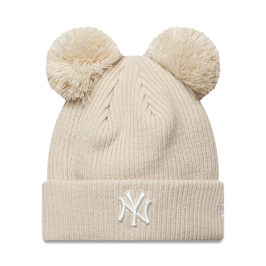 New York Yankees beanie, double pom, women, plain, New Era, beige
