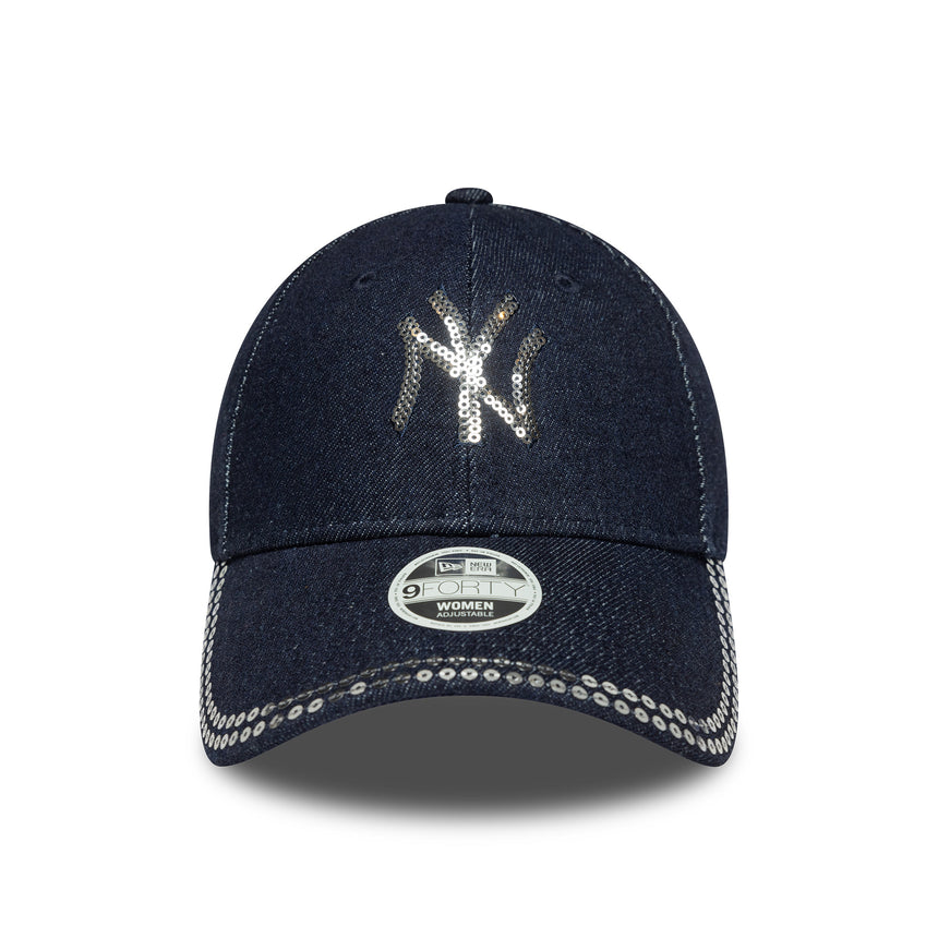 New York Yankees cap, sequin, New Era, 9FORTY, blue pattern, blue