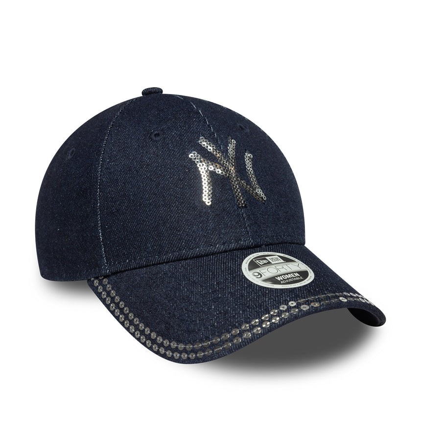 New York Yankees cap, sequin, New Era, 9FORTY, blue pattern, blue