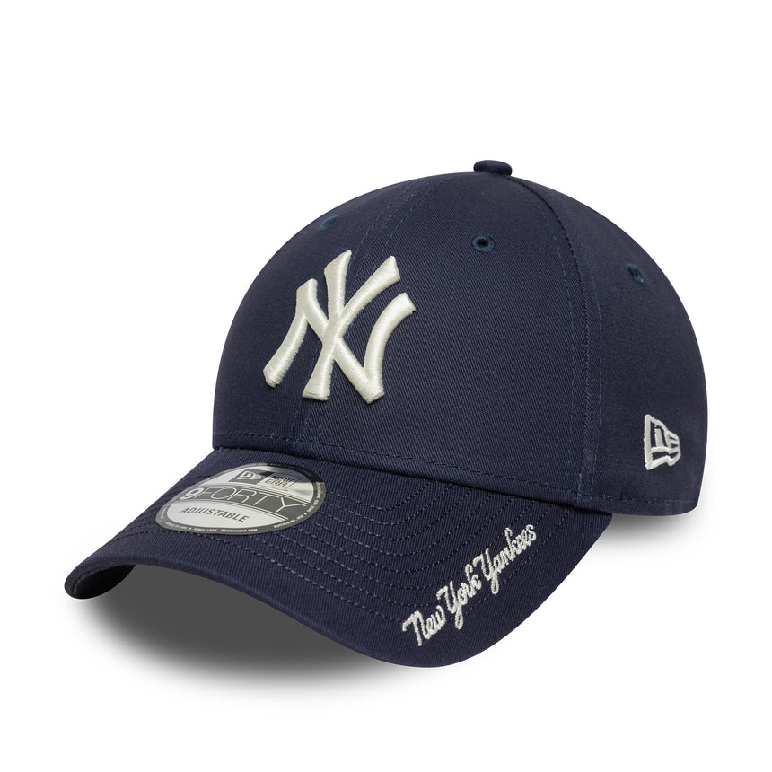 New York Yankees cap, visor script, New Era, 9FORTY, blue,