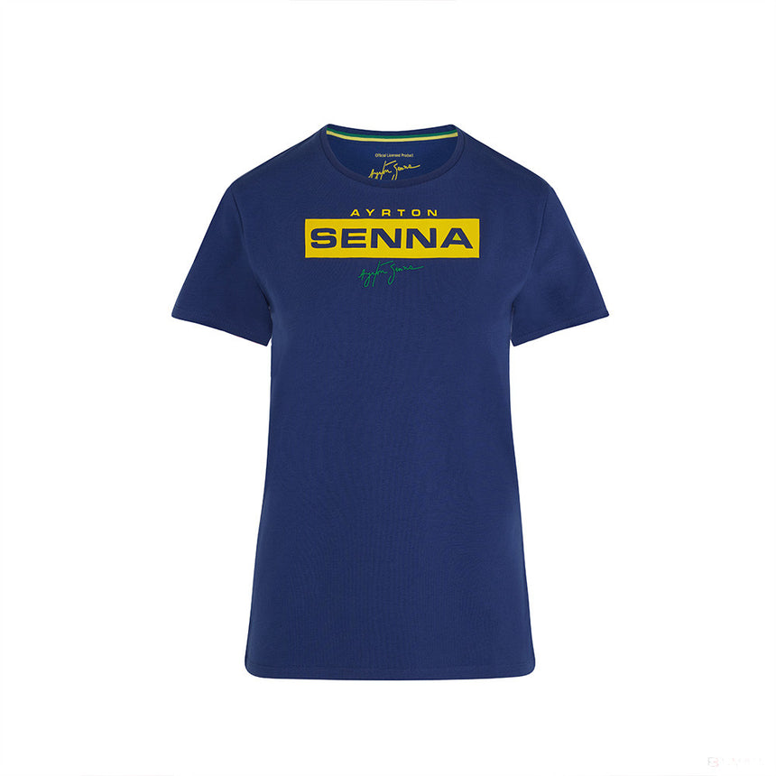 Ayrton Senna Womens T-shirt, Logo, Blue, 2021 - FansBRANDS®
