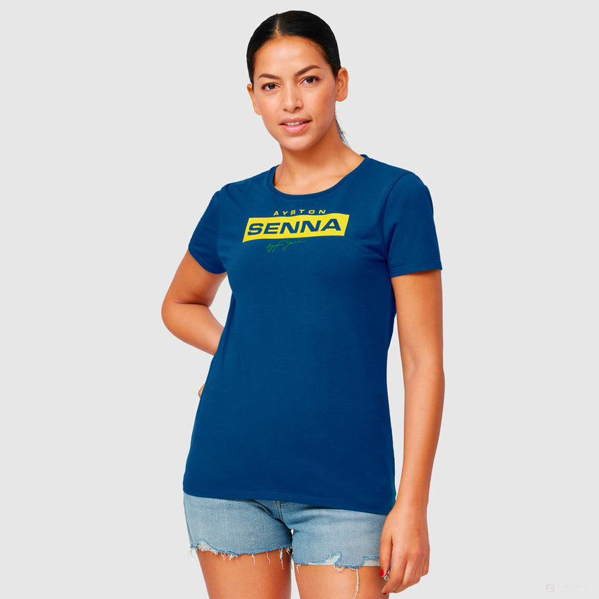 Ayrton Senna Womens T-shirt, Logo, Blue, 2021 - FansBRANDS®