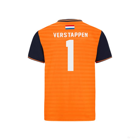 Orange T-shirt back with Max Verstappen name and number 1.