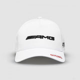 White baseball cap with AMG logo and 5 YEARS print on front