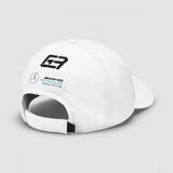 White baseball cap with George Russell GR logo and Mercedes logo