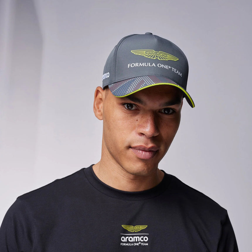 Aston Martin grey cap worn by man