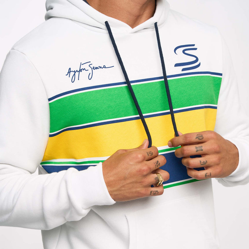 Ayrton Senna hoodie, stripe, white, 2025