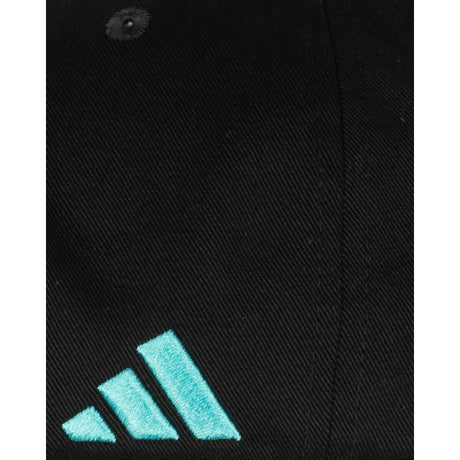 Black cap left side view with adidas pattern