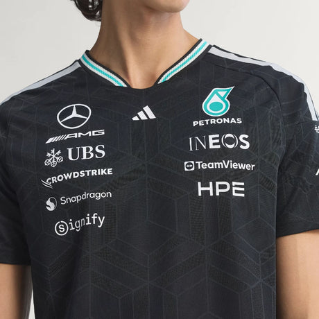 Close-up of black Mercedes jersey