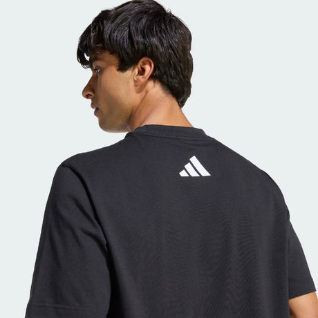 Black t-shirt rear view showing adidas logo