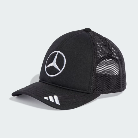 Black cap with Mercedes logo and side mesh design.