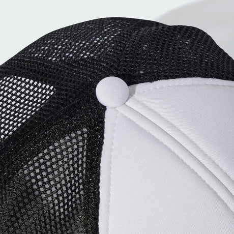 Back mesh part of cap in white with black details.