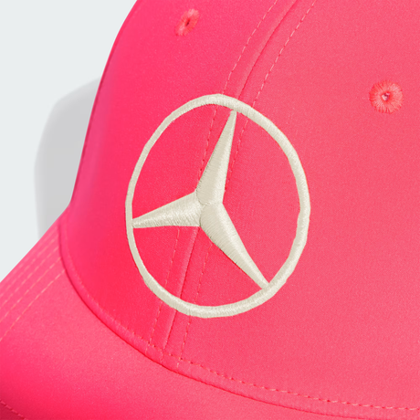 Red cap back view with white stripe
