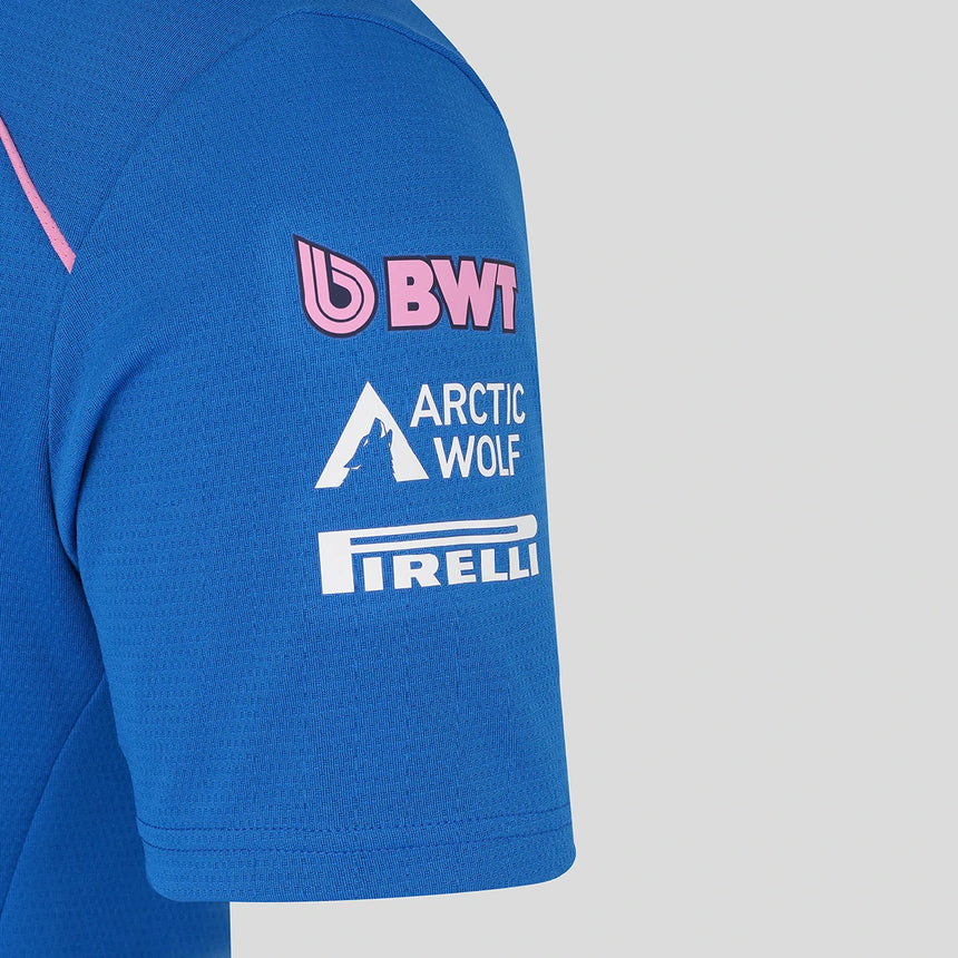 Blue T-shirt with Pirelli logo on the sleeve