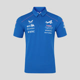Blue crew neck t-shirt with Alpine logo on front