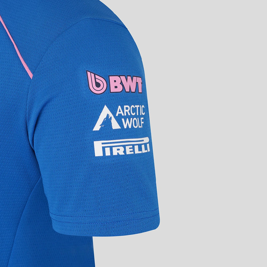 Blue t-shirt left sleeve with BWT, Arctic Wolf and Pirelli logos