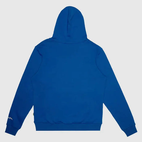 Blue hoodie with SENA lettering shown from the back.