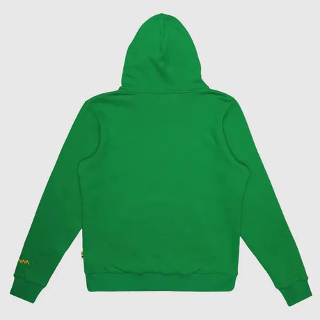 Green hoodie shown from rear view.