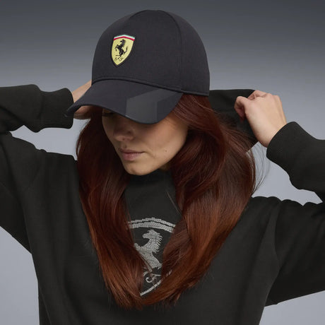 Ferrari cap worn by female model