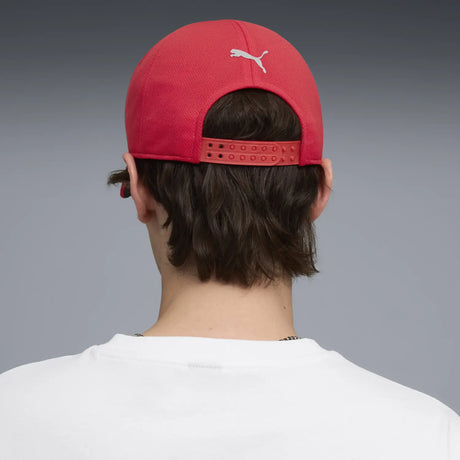 Ferrari red cap back view on male model