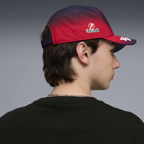 Ferrari red cap side and back view with lettering