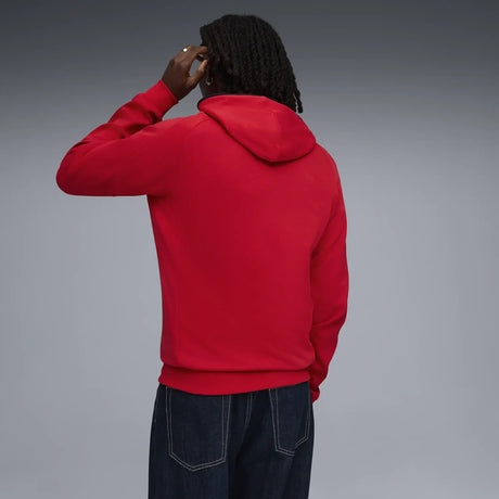 Ferrari red pullover viewed from the back on model