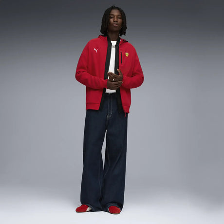 Ferrari red zip-up pullover standing position