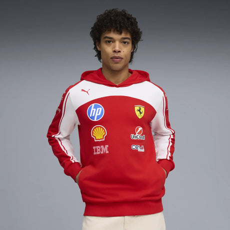 Ferrari red pullover worn by male model