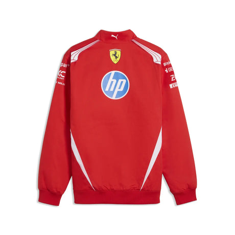 Red Ferrari jacket back with visible logos.
