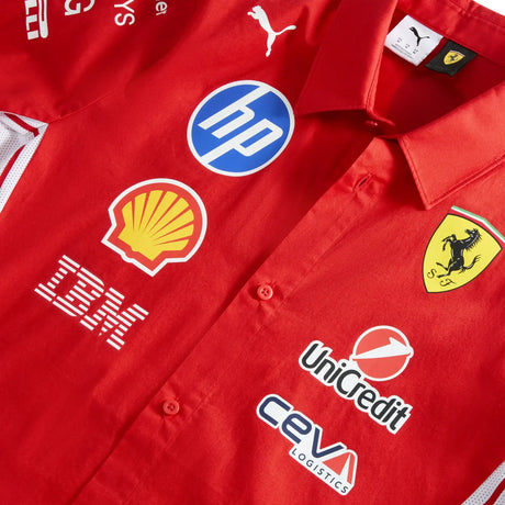 Red Ferrari shirt detailed view with visible logos