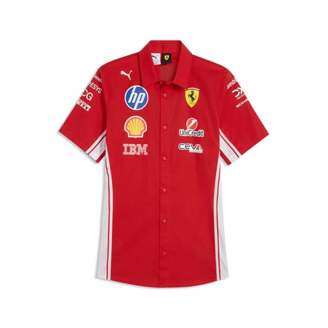 Red Ferrari shirt front view with visible logos