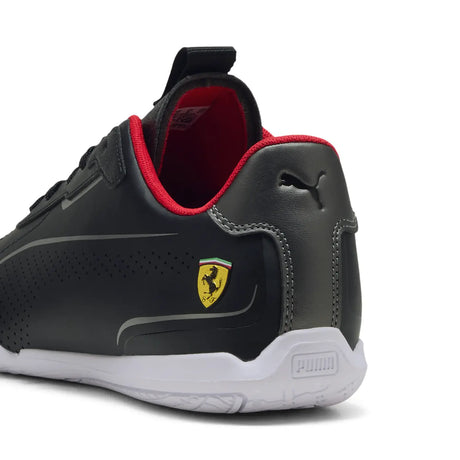 Black Ferrari shoe rear view with red lining
