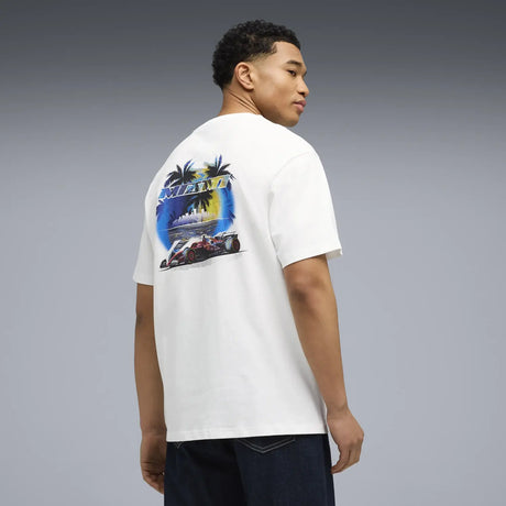 White T-shirt back with Miami graphic.