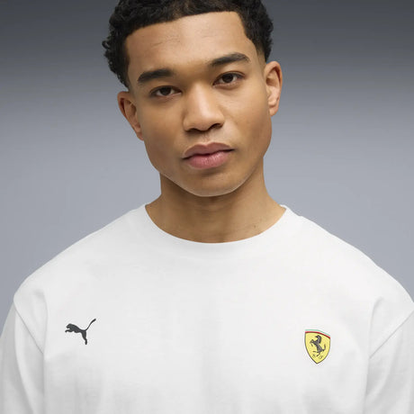 White T-shirt with Ferrari logo front view.