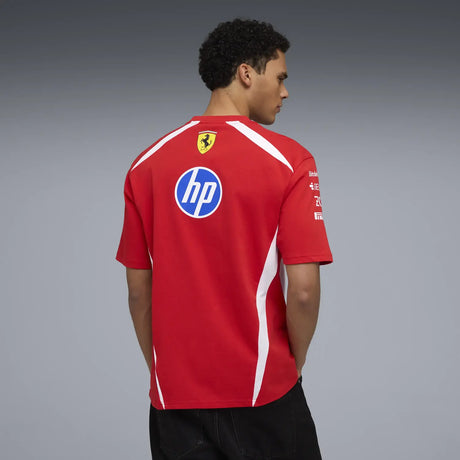 Ferrari T-shirt back view worn by model with PUMA logo.