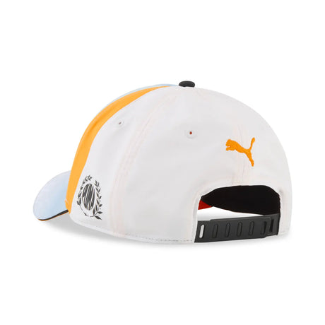 McLaren cap with white back panel and yellow logo