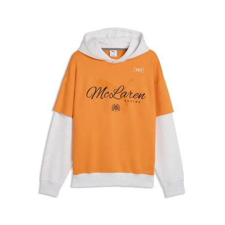 McLaren hoodie with white sleeves and black print.