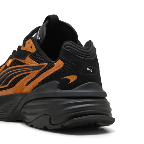 PUMA shoe rear view in black and orange