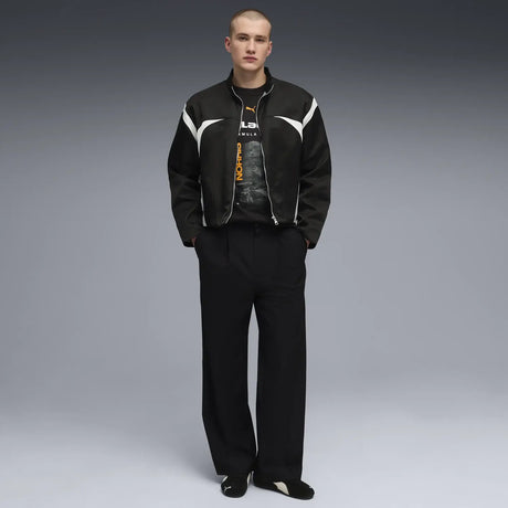 Black McLaren t-shirt with Lando Norris graphic worn under jacket